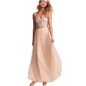BHLDN Sterling Size 10 Beige Beaded Tulle Full Length Gown Dress In Oyster